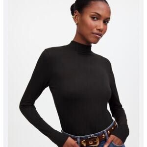 Madewell XXS Drapey Rib Mockneck Sweater Black Pullover Long Sleeves